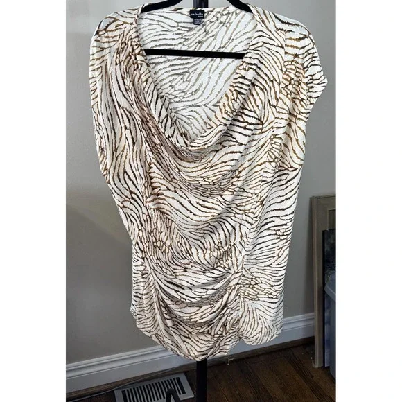 Rafaella Womens Textured Beige Top Size X-Large Cowl Neck Sleeveless Stretch - Picture 1 of 10